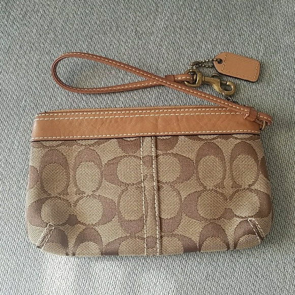 Coach Signature Tan & Leather Wristlet - Picture 2 of 5
